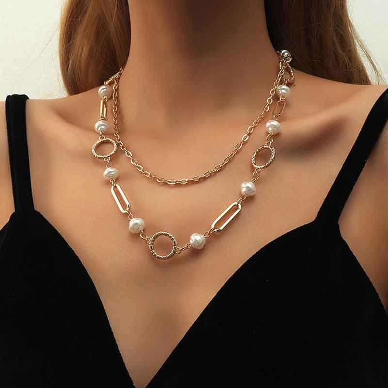 Collar doble capa con perlas naturales