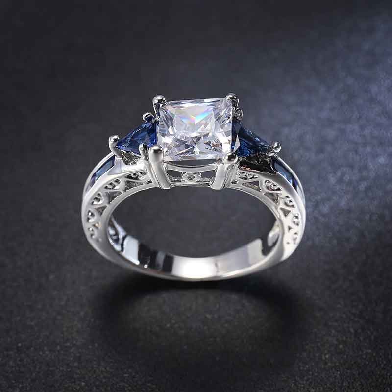 Anillo azul zafiro de circón