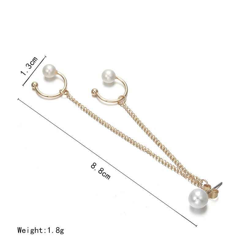 Pendientes largos de perlas con clip para oreja