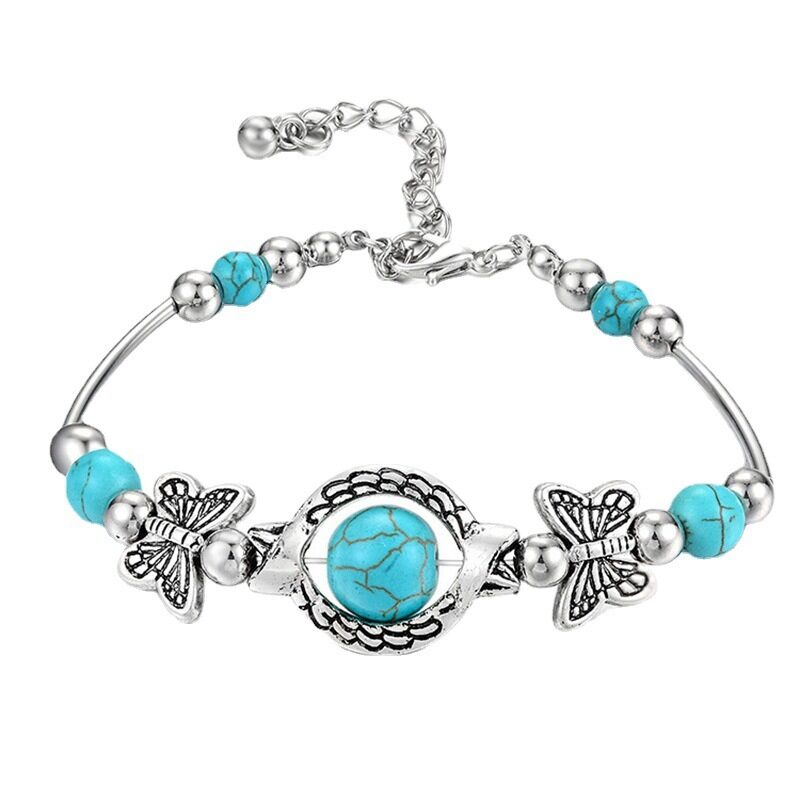 Pulsera con mariposas turquesa y piedra natural