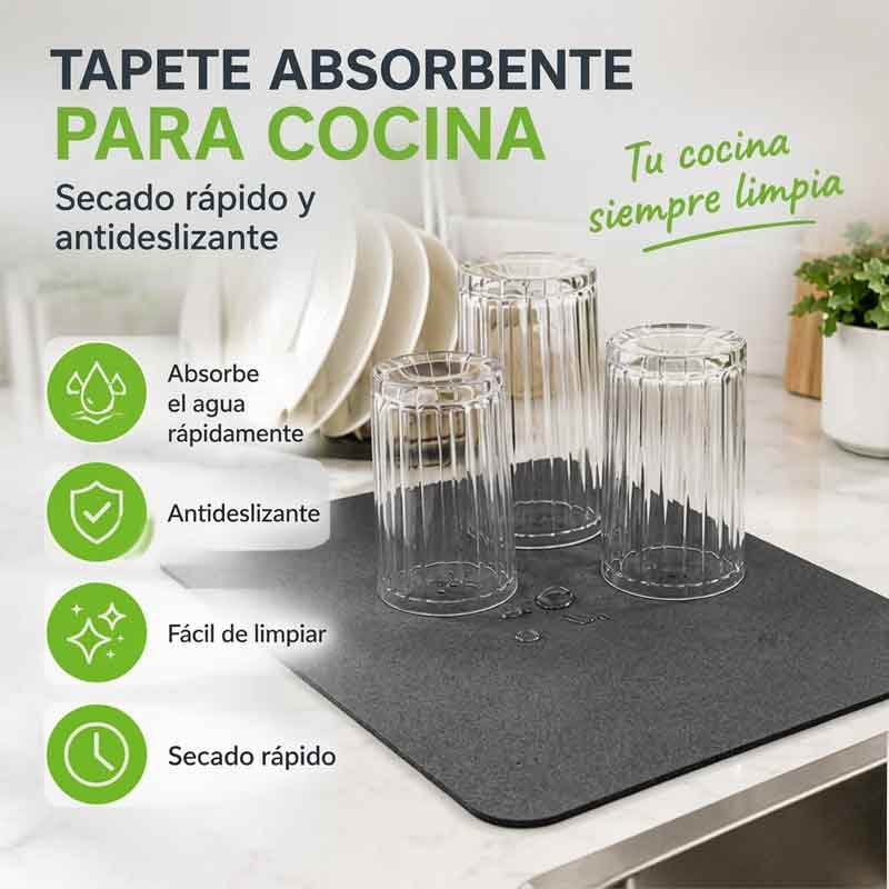 Tapete Absorbente para Cocina de Secado Rápido y Antideslizante – Gris